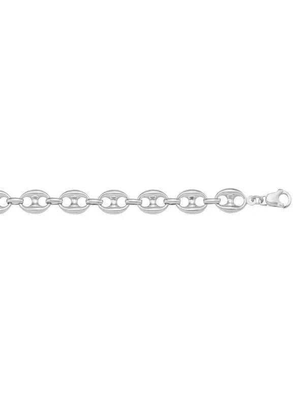 14 Karat White Gold Hollow Puffed Anchor 7.4 mm Italian Bracelet