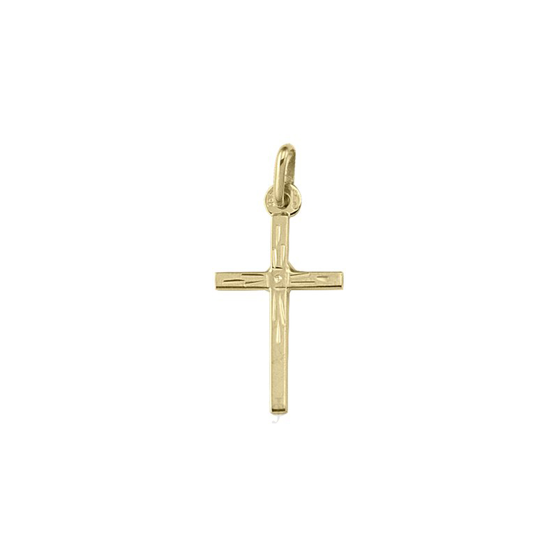 10, 14, 18 Karat Yellow Gold Flat Modern Cut Cross Pendant