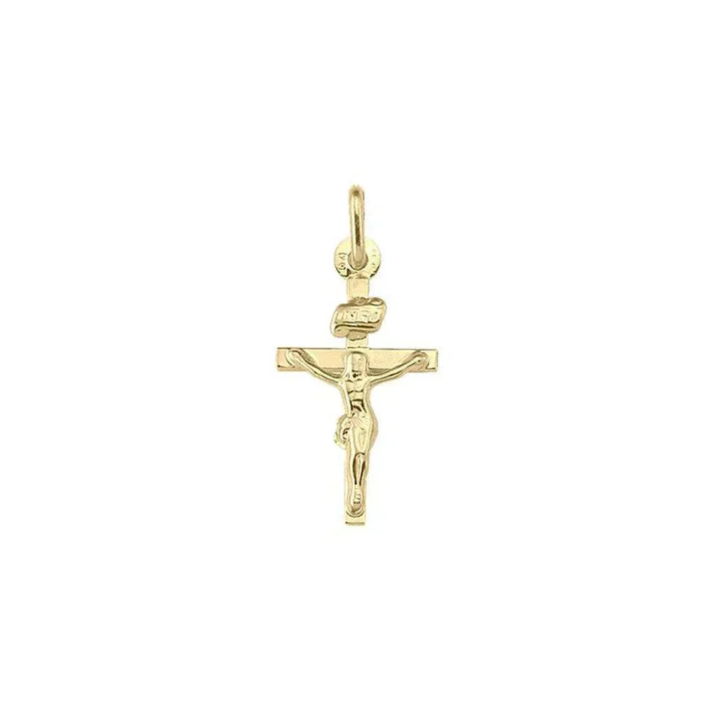 10k, 14k Yellow Gold Flat Religious Classic Italian Cross with Crucifix