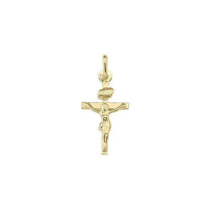 10k, 14k Yellow Gold Flat Religious Classic Italian Cross with Crucifix