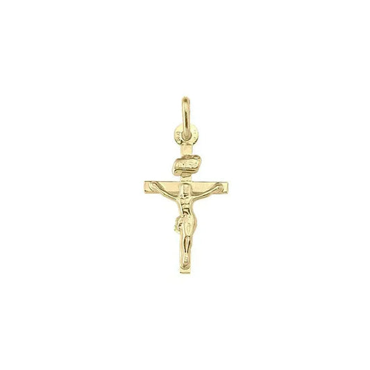 10k, 14k Yellow Gold Flat Religious Classic Italian Cross with Crucifix