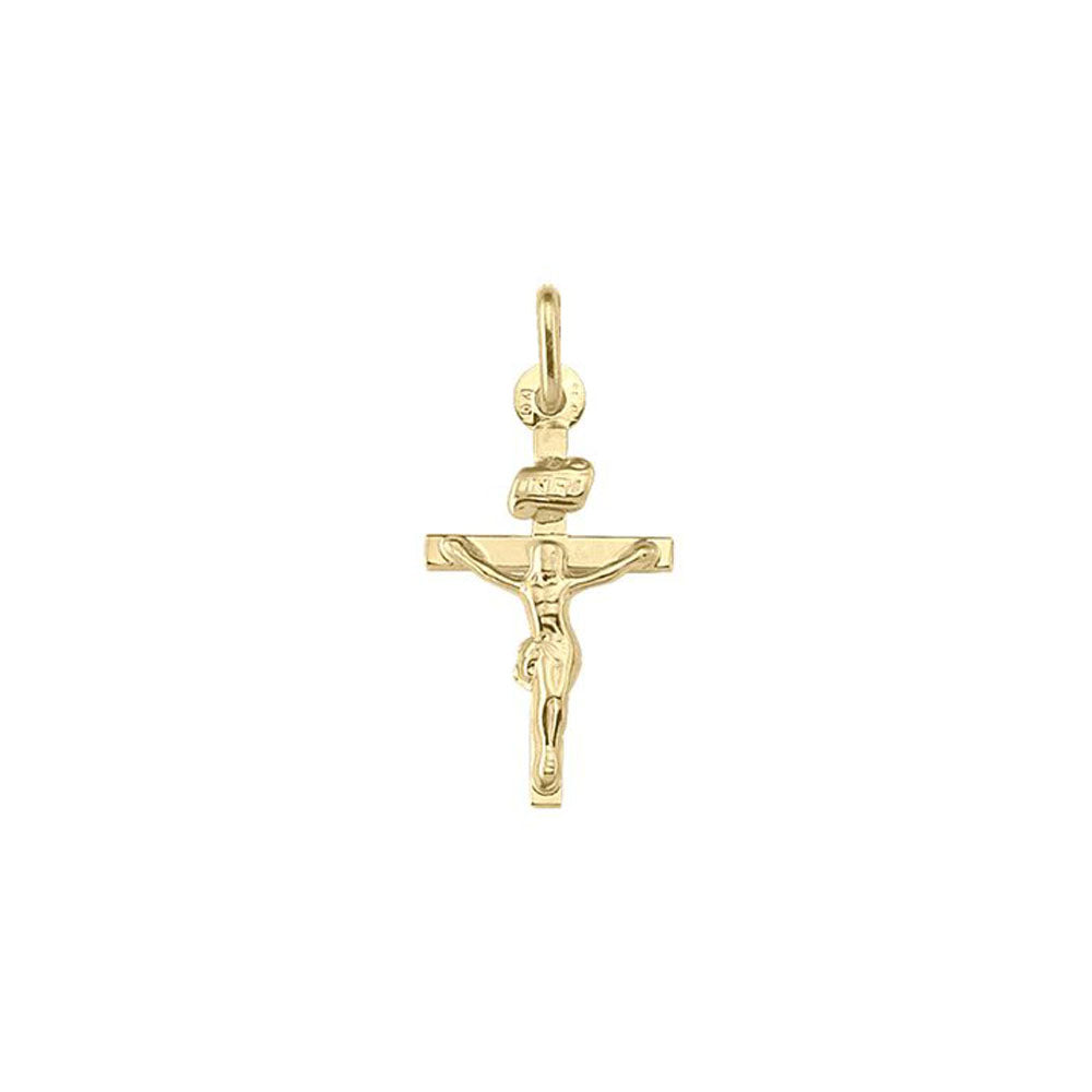 10k, 14k, 18k Yellow Gold Flat Religious Classic Italian Cross with Crucifix