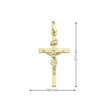 10k, 14k, 18k Yellow Gold Flat Religious Classic Italian Cross with Crucifix
