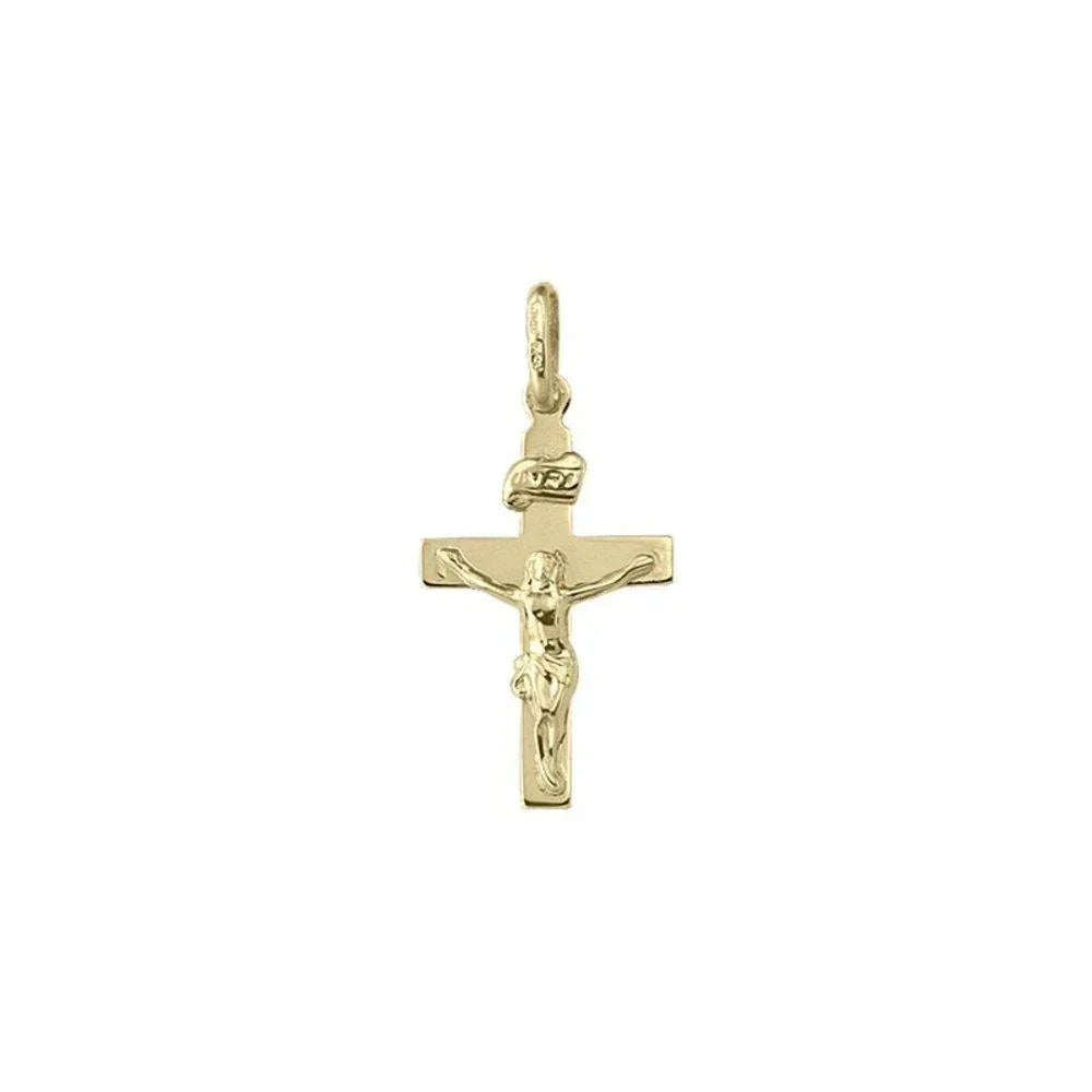 10k, 14k Yellow Gold Flat Religious Italian Cross with Crucifix