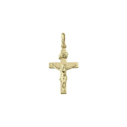 10k, 14k Yellow Gold Flat Religious Italian Cross with Crucifix