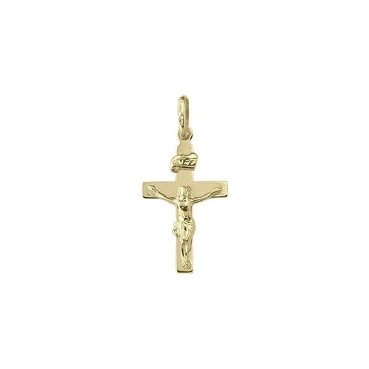 10k, 14k Yellow Gold Flat Religious Italian Cross with Crucifix
