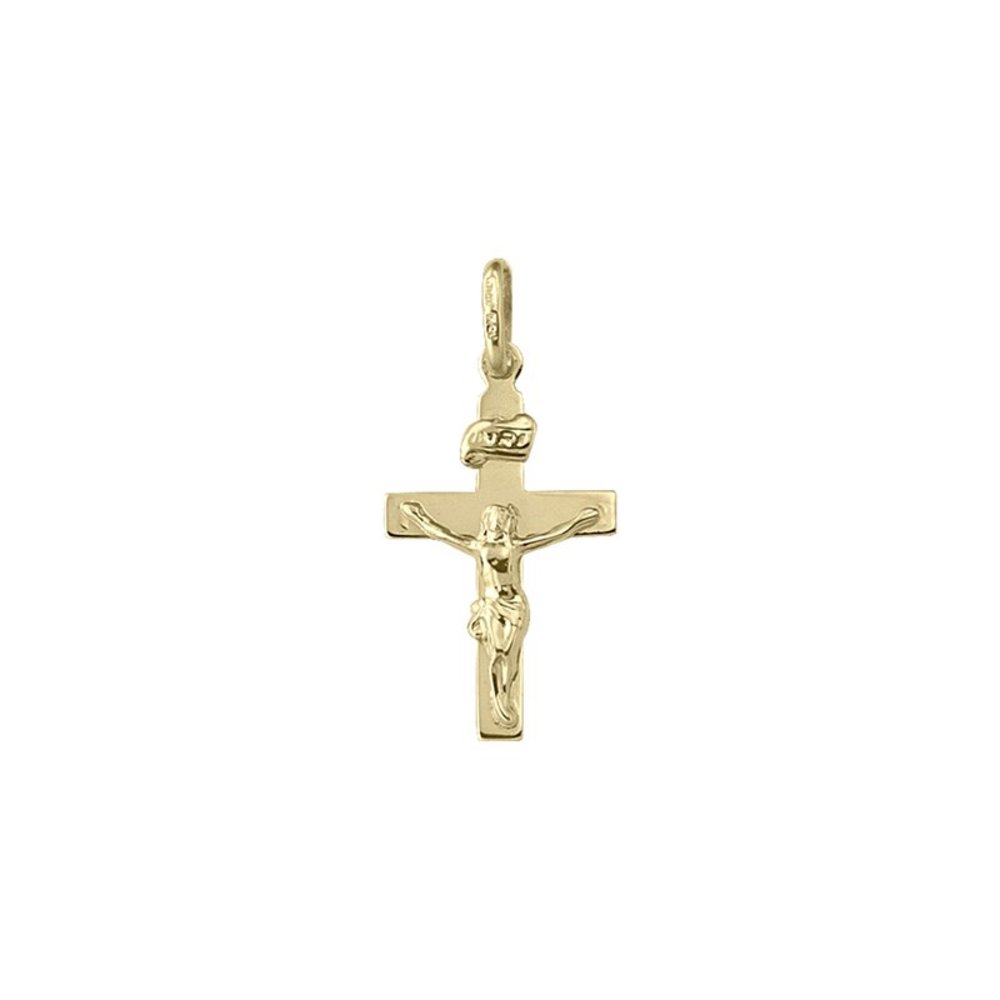 10k, 14k, 18k Yellow Gold Flat Religious Italian Cross with Crucifix