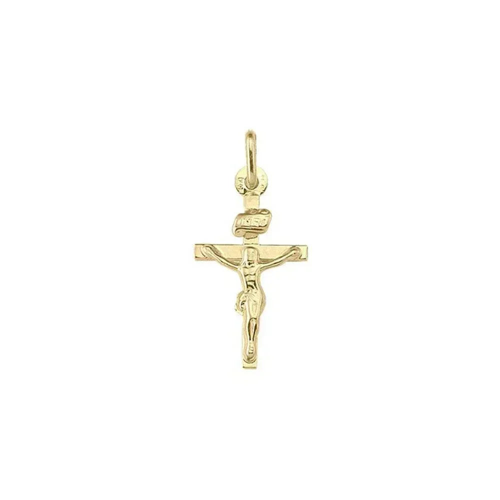 10k, 14k Yellow Gold Flat Religious Italian Cross with Crucifix