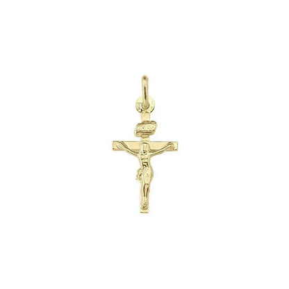 10k, 14k Yellow Gold Flat Religious Italian Cross with Crucifix