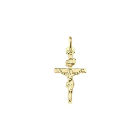 10k, 14k Yellow Gold Flat Religious Italian Cross with Crucifix