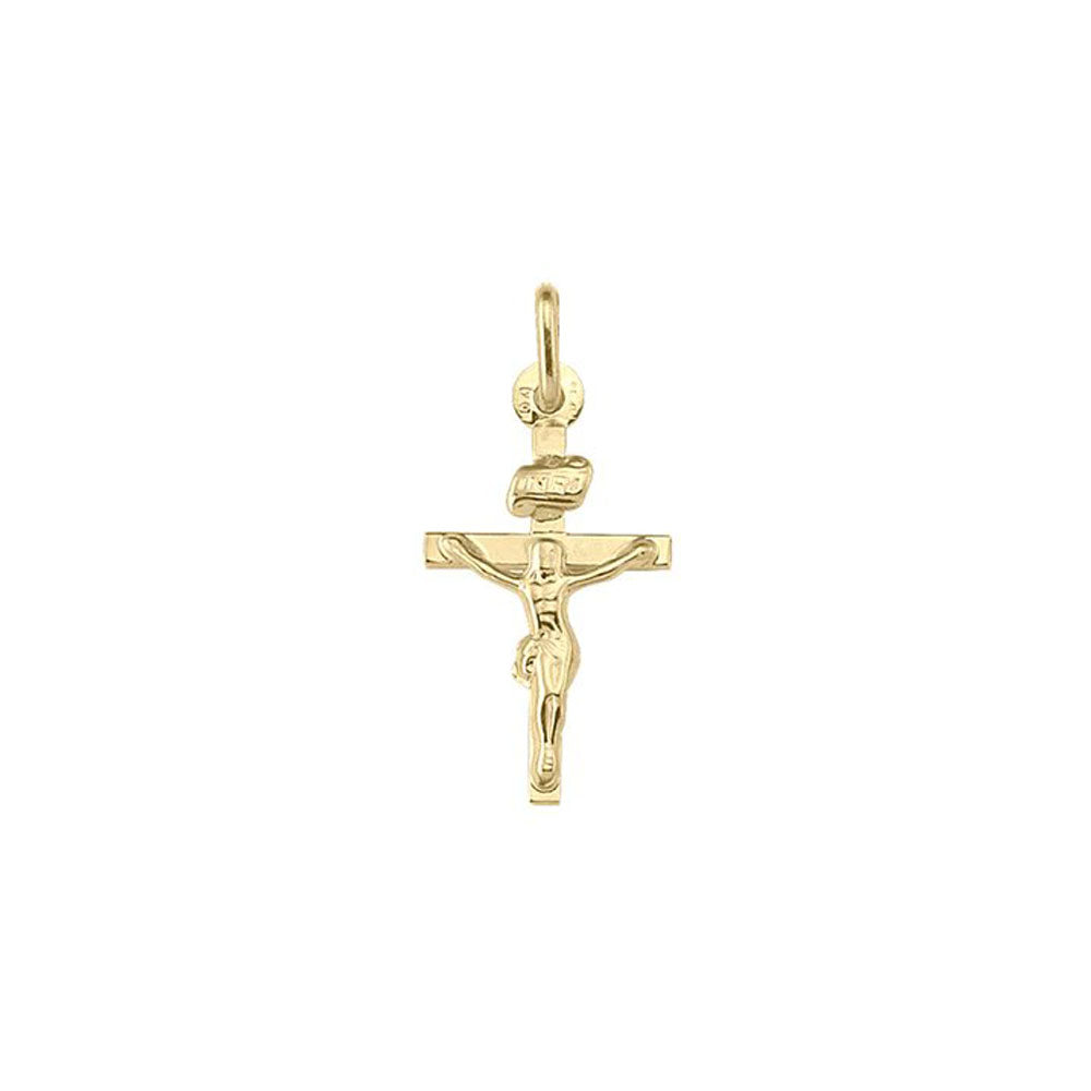 10k, 14k, 18k Yellow Gold Flat Religious Italian Cross with Crucifix