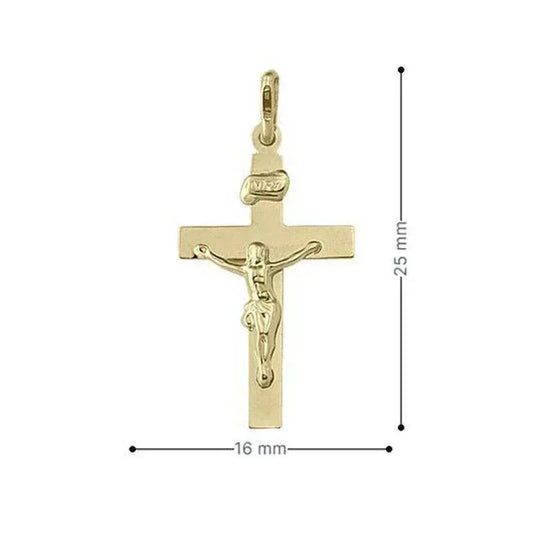 10k, 14k, 18k Yellow Gold Flat Religious Italian Cross with Crucifix