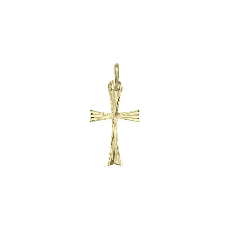 14 Karat Yellow Gold Flat Religious Classic Italian Cross Pendant