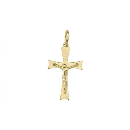 14 Karat Yellow Gold Flat Religious Classic Italian Cross Pendant with Crucifix