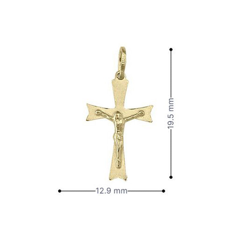 14, 18 Karat Yellow Gold Flat Religious Classic Italian Cross Pendant with Crucifix