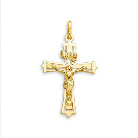 10k, 14k Yellow Gold Religious Classic Italian Cross in Cross Pendant with Crucifix