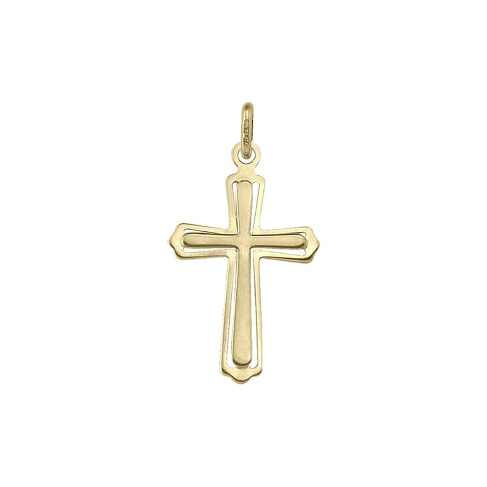 10k, 14k, 18k Yellow Gold Flat Religious Classic Italian Cross in Cross Pendant