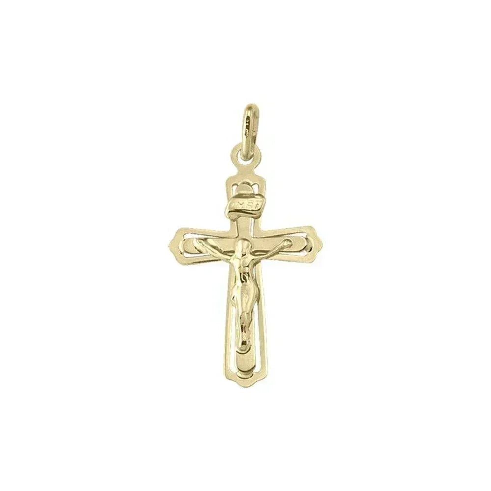 10k, 14k Yellow Gold Religious Classic Italian Cross in Cross Pendant with Crucifix