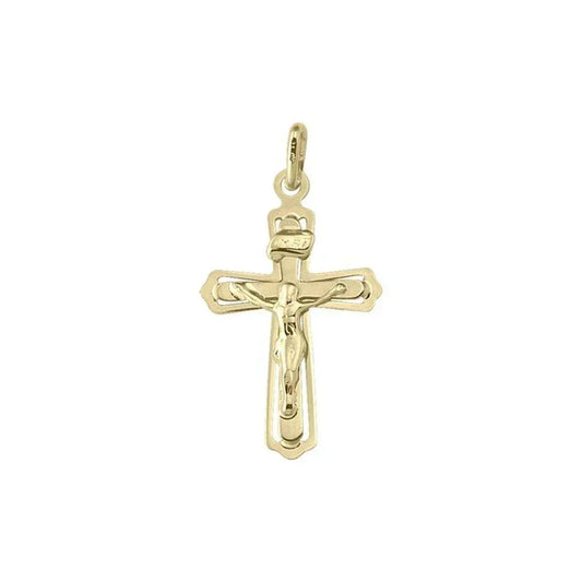 10k, 14k Yellow Gold Religious Classic Italian Cross in Cross Pendant with Crucifix