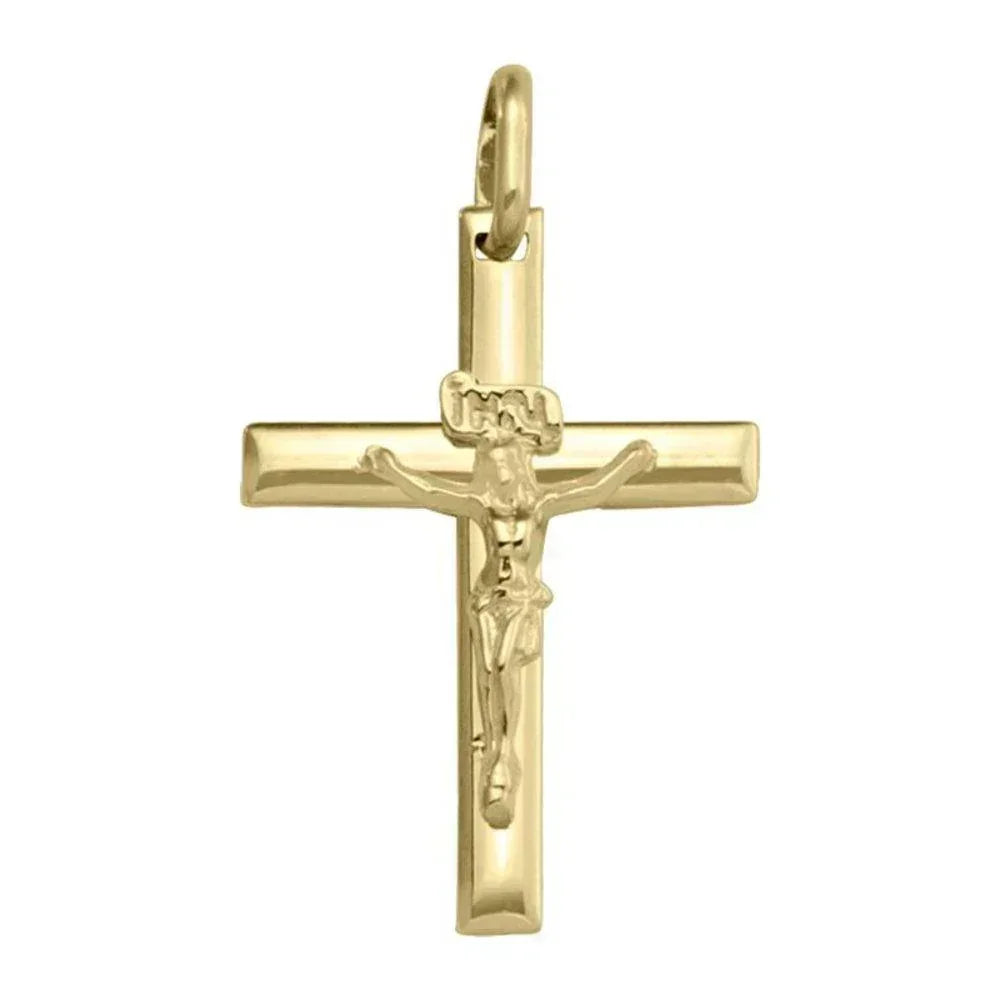 14k Yellow Gold Religious Classic Italian Cross with Crucifix