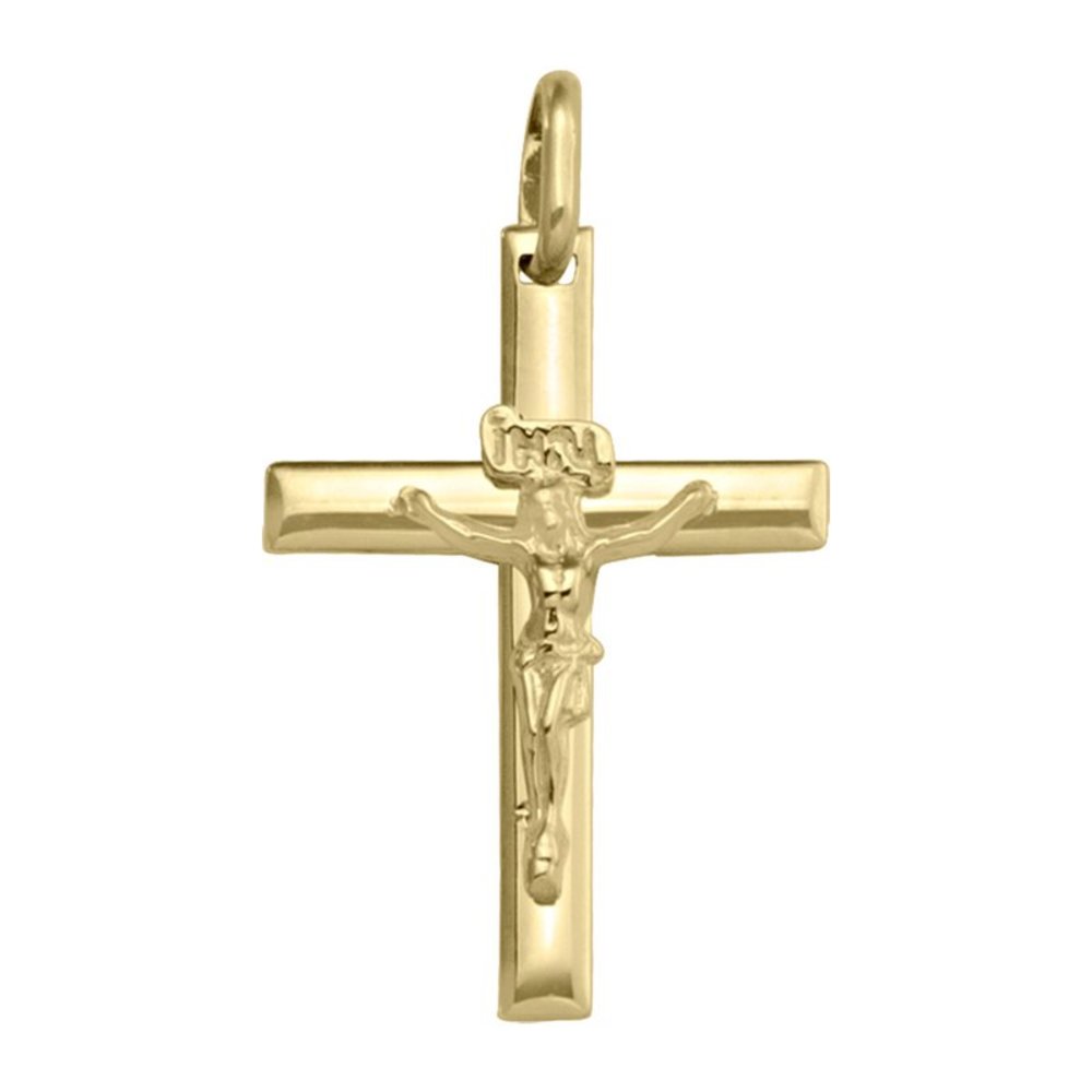 14k, 18k Yellow Gold Religious Classic Italian Cross with Crucifix
