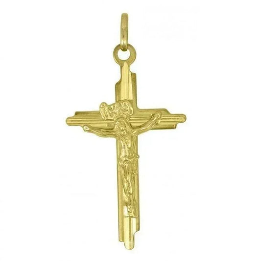 14k Yellow Gold Religious Classic Italian Cross with Crucifix