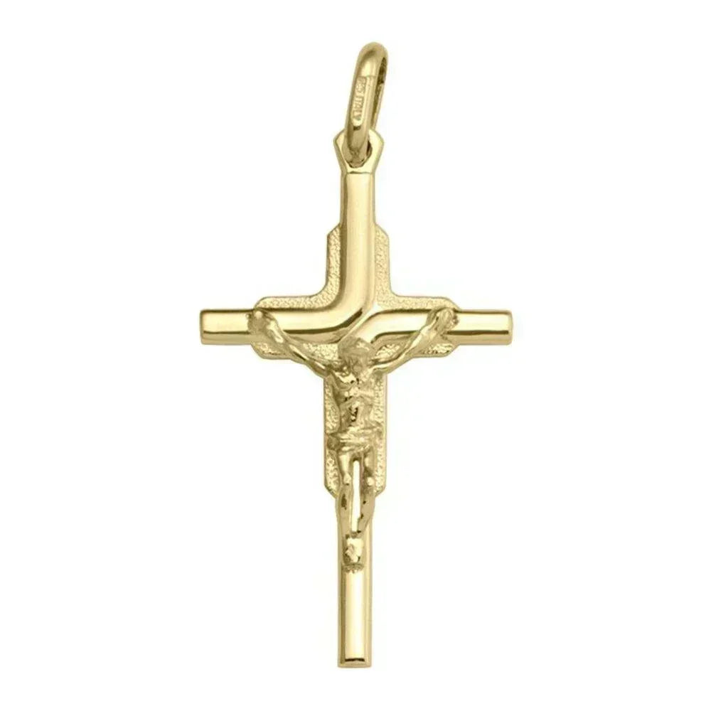 14k Yellow Gold Religious Classic Italian Cross with Crucifix