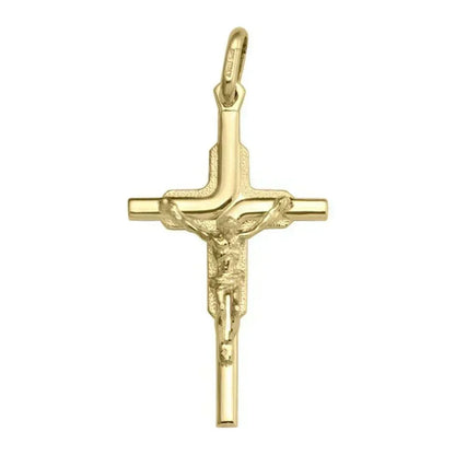 14k Yellow Gold Religious Classic Italian Cross with Crucifix