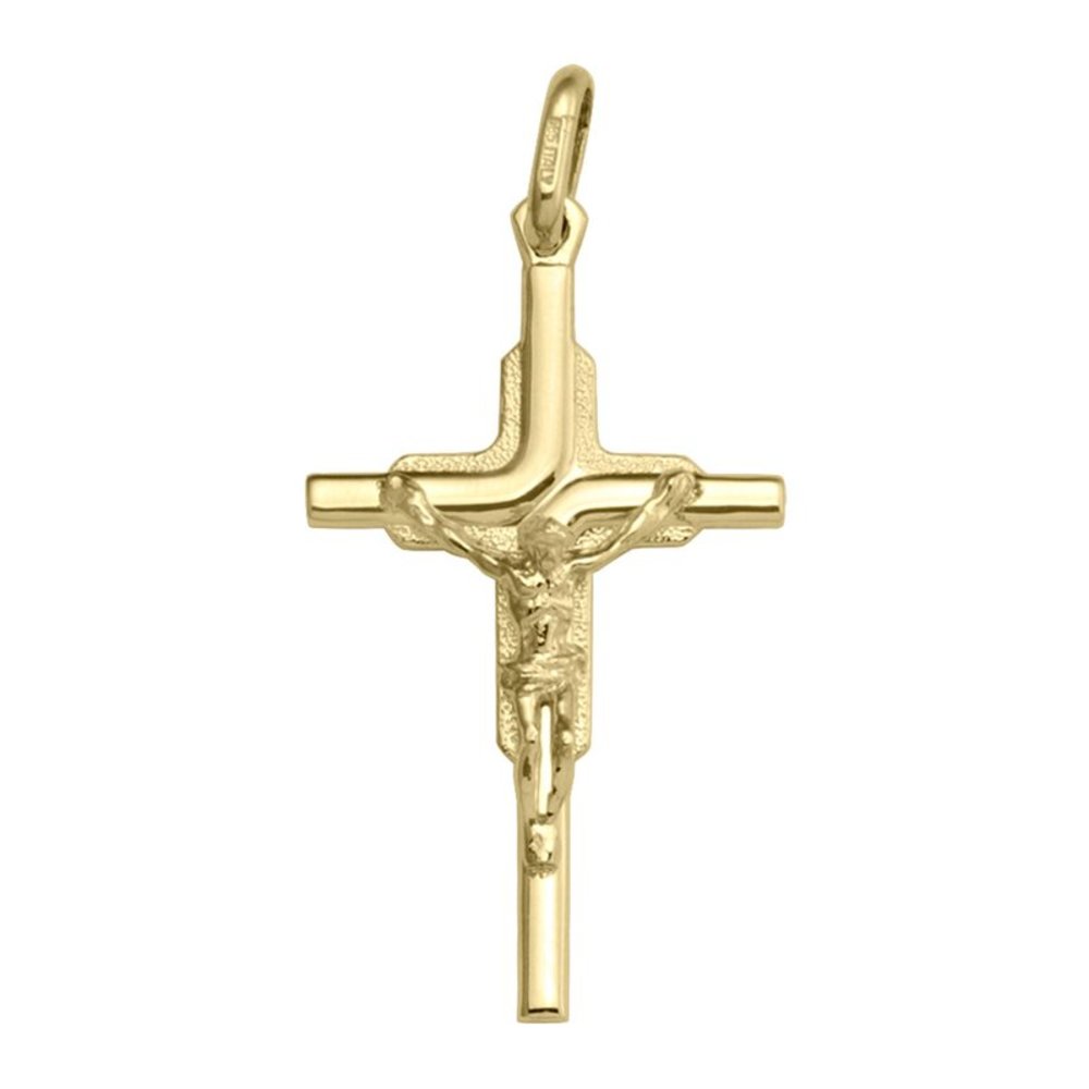 14k Yellow Gold Religious Classic Italian Cross with Crucifix