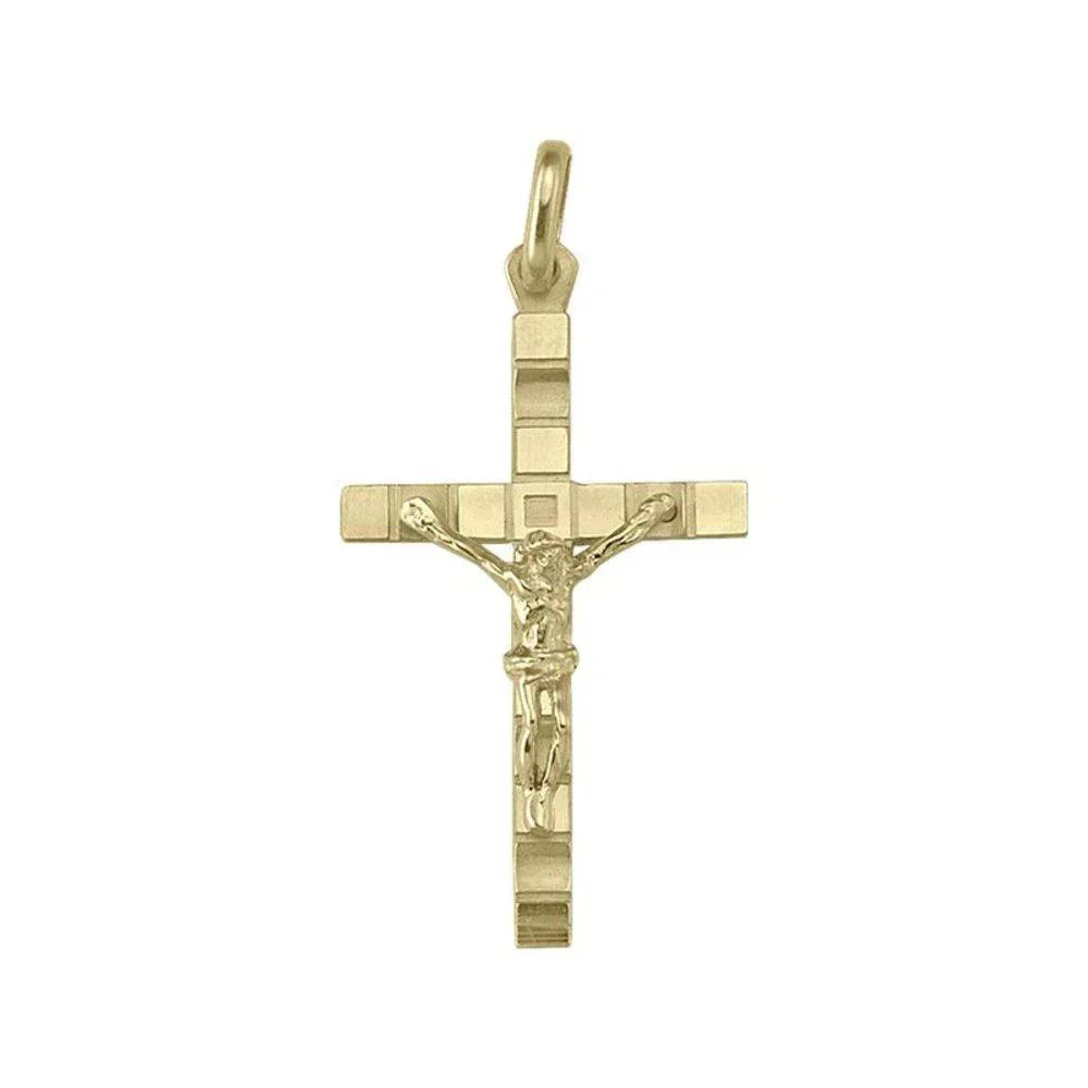 14 Karat Yellow Gold Classic Italian Cross Pendant With Crucifix
