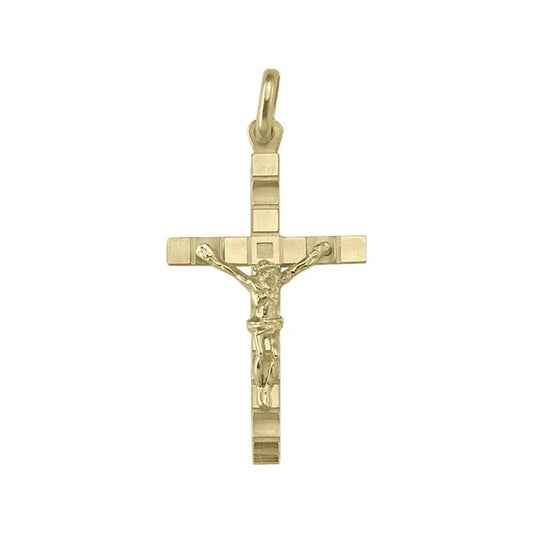 14 Karat Yellow Gold Classic Italian Cross Pendant With Crucifix