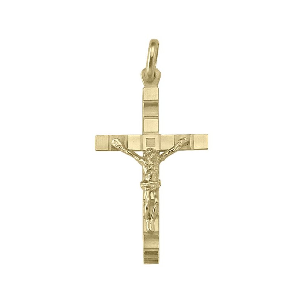 14, 18 Karat Yellow Gold Classic Italian Cross Pendant With Crucifix