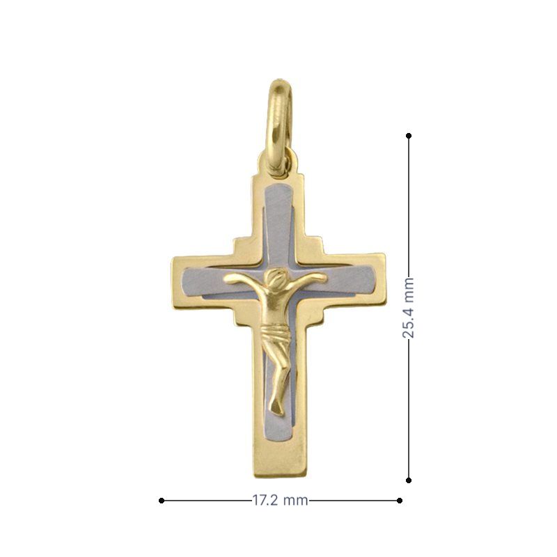 18k Yellow Gold Modern Religious Italian Cross with Crucifix
