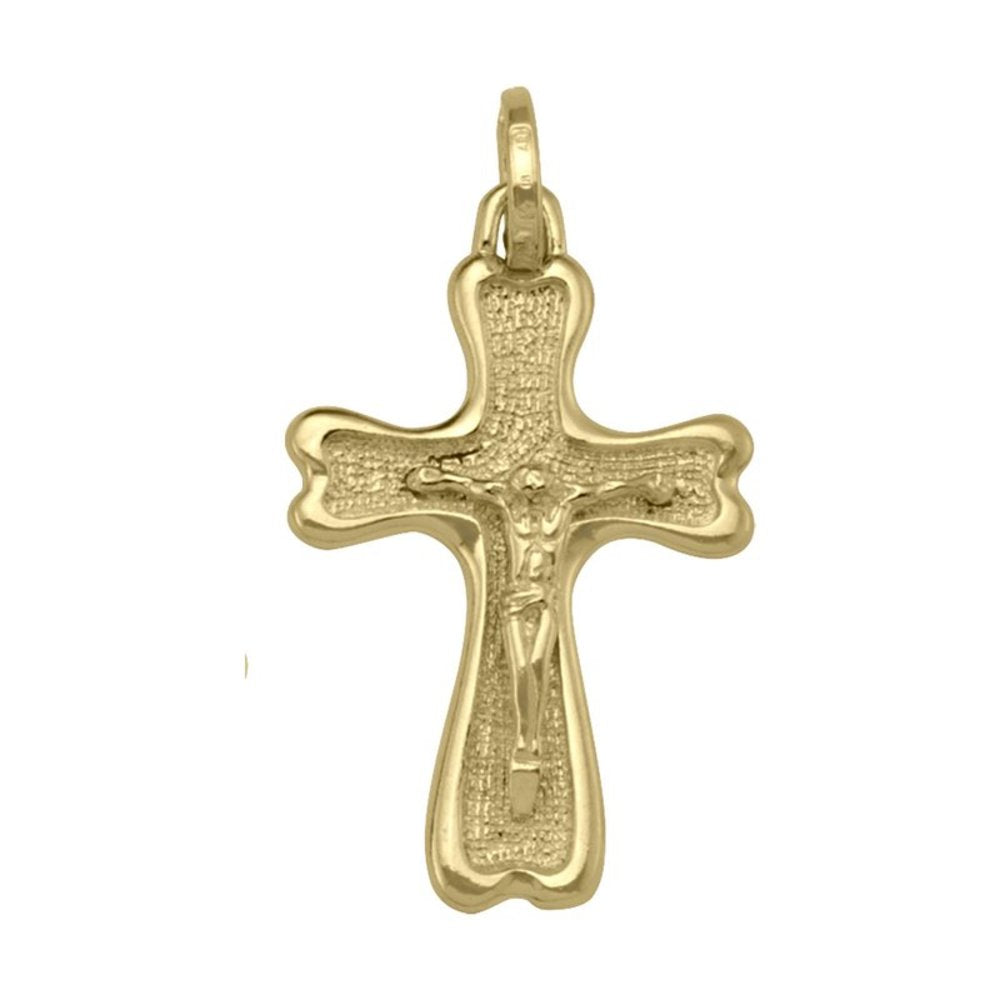 10k, 14k, 18k Yellow Gold Solid Religious Italian Cross Pendant with Crucifix
