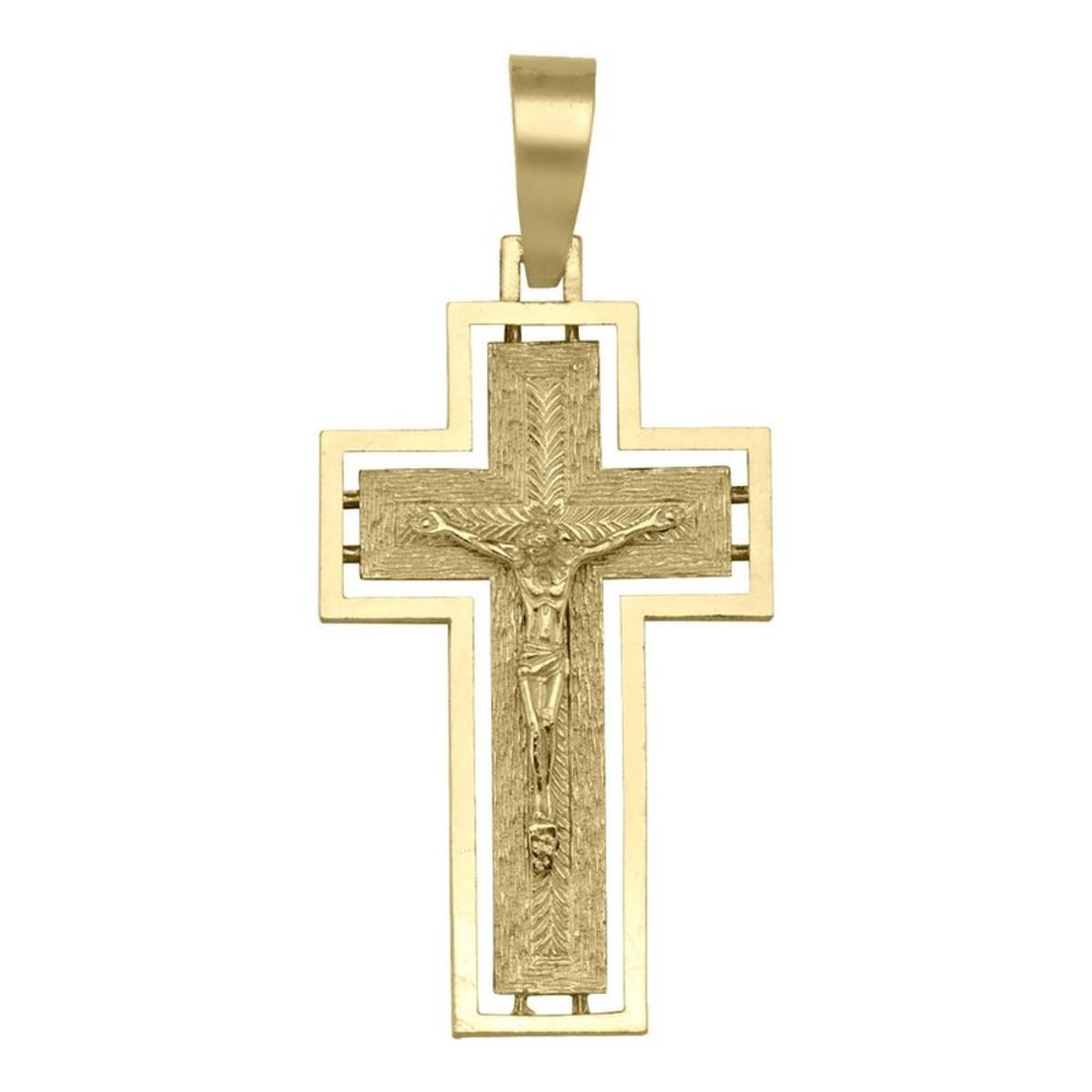 10k, 14k, 18k Yellow Gold Solid Religious Italian Cross in Cross with Crucifix