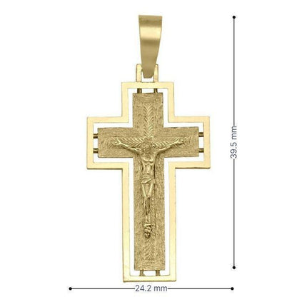 10k, 14k, 18k Yellow Gold Solid Religious Italian Cross in Cross with Crucifix