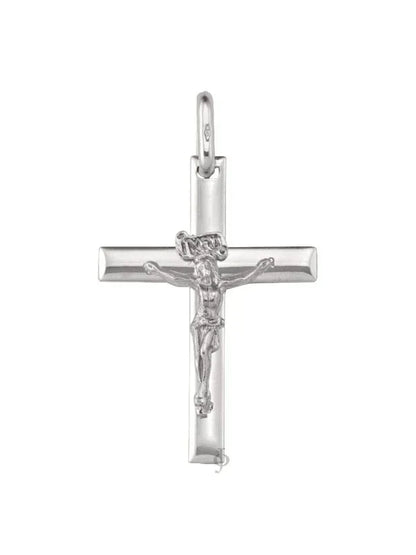 14k White Gold Religious Classic Italian Cross with Crucifix