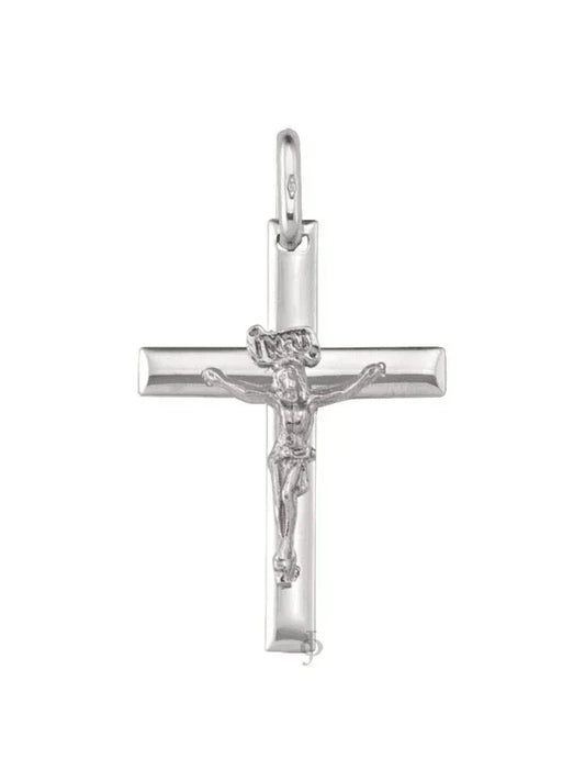 14k White Gold Religious Classic Italian Cross with Crucifix