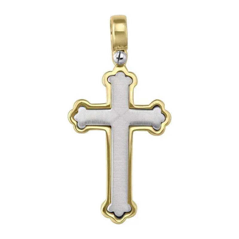 14 Karat Yellow and White Gold Orthodox Religious Italian Cross