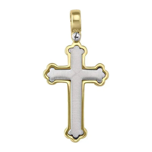 14 Karat Yellow and White Gold Orthodox Religious Italian Cross