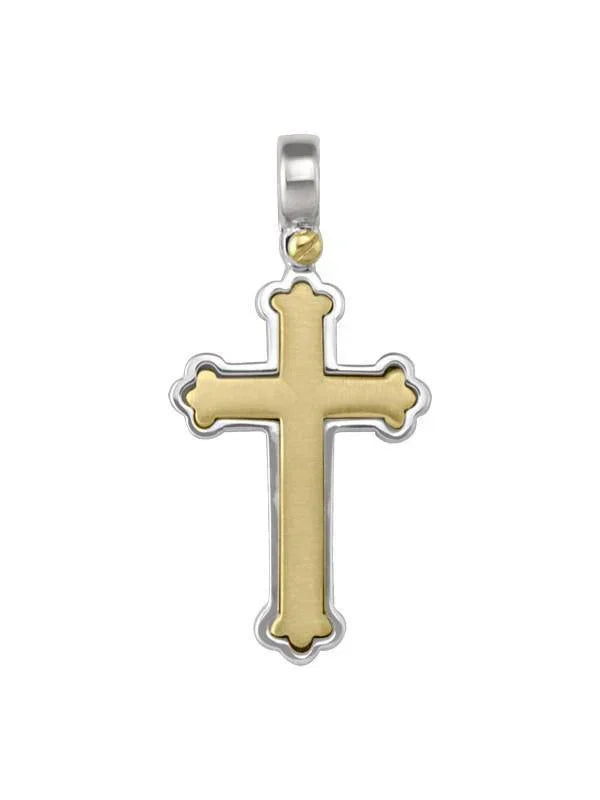 14k White and Yellow Gold Orthodox Religious Italian Cross