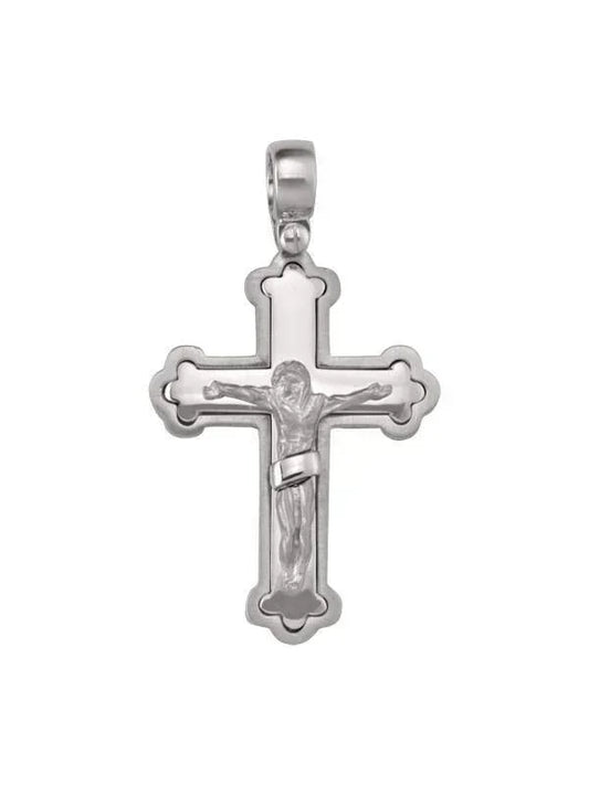 14k White Gold Fancy Religious Italian Cross with Crucifix