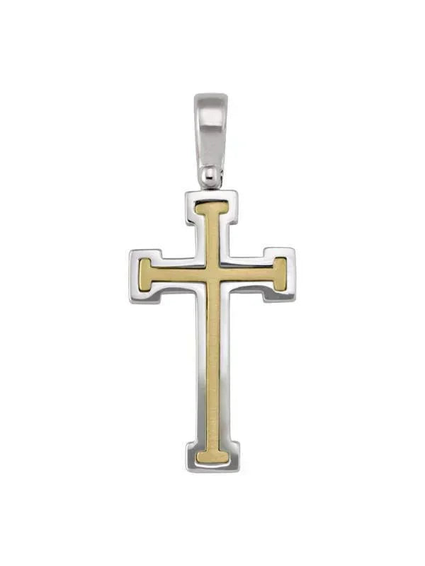 14k White and Yellow Gold Fancy Religious Italian Cross