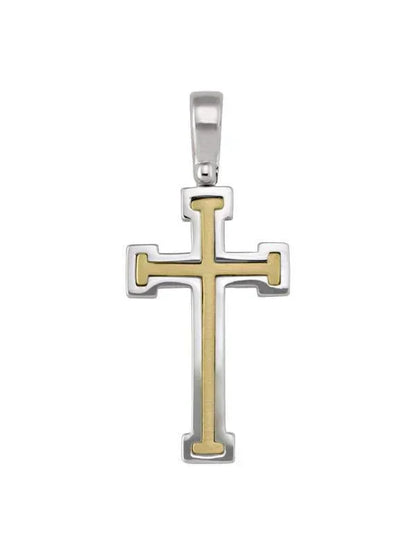 14k White and Yellow Gold Fancy Religious Italian Cross