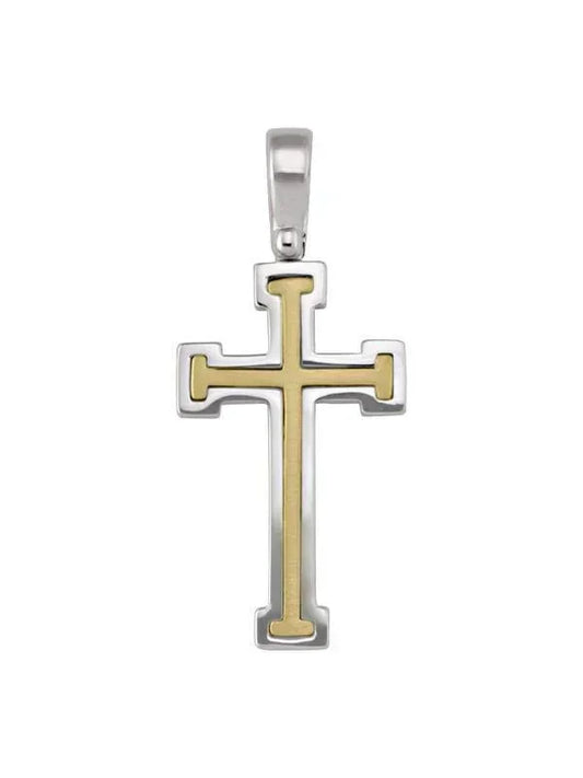 14k White and Yellow Gold Fancy Religious Italian Cross