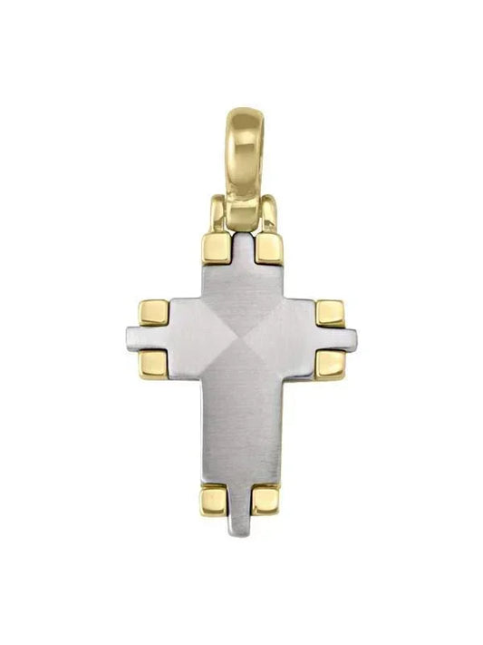 14k Yellow and White Gold Fancy Religious Italian Cross