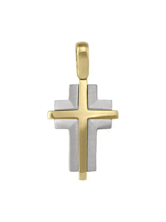 14k Yellow and White Gold Religious Italian Cross