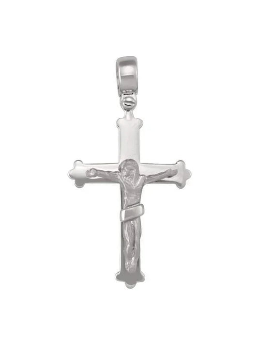 14k White Gold Fancy Religious Italian Cross with Crucifix