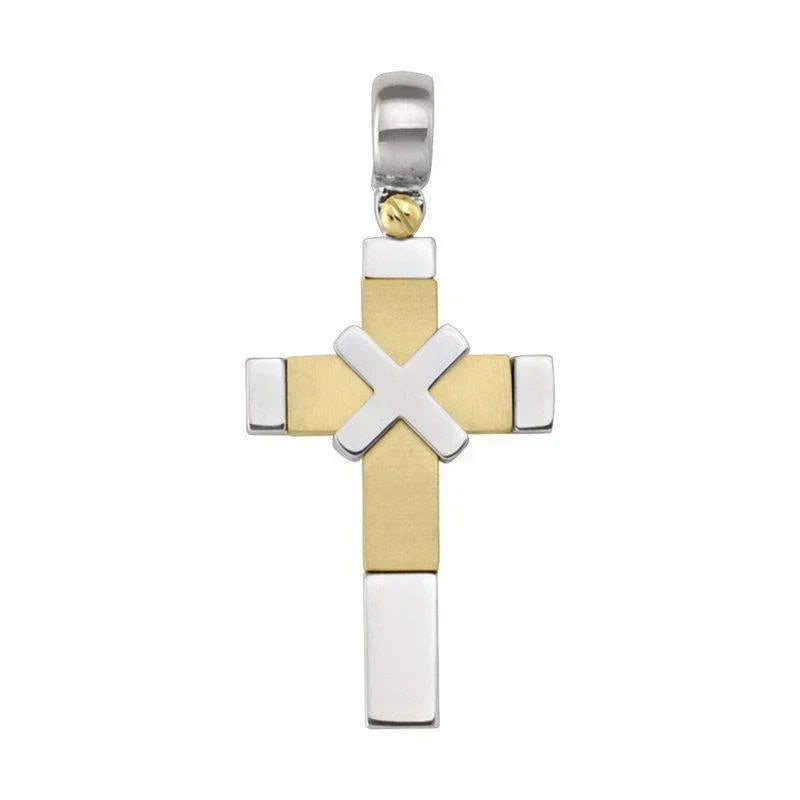 14 Karat White and Yellow Gold Fancy Religious Italian Cross