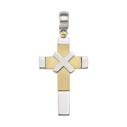 14 Karat White and Yellow Gold Fancy Religious Italian Cross